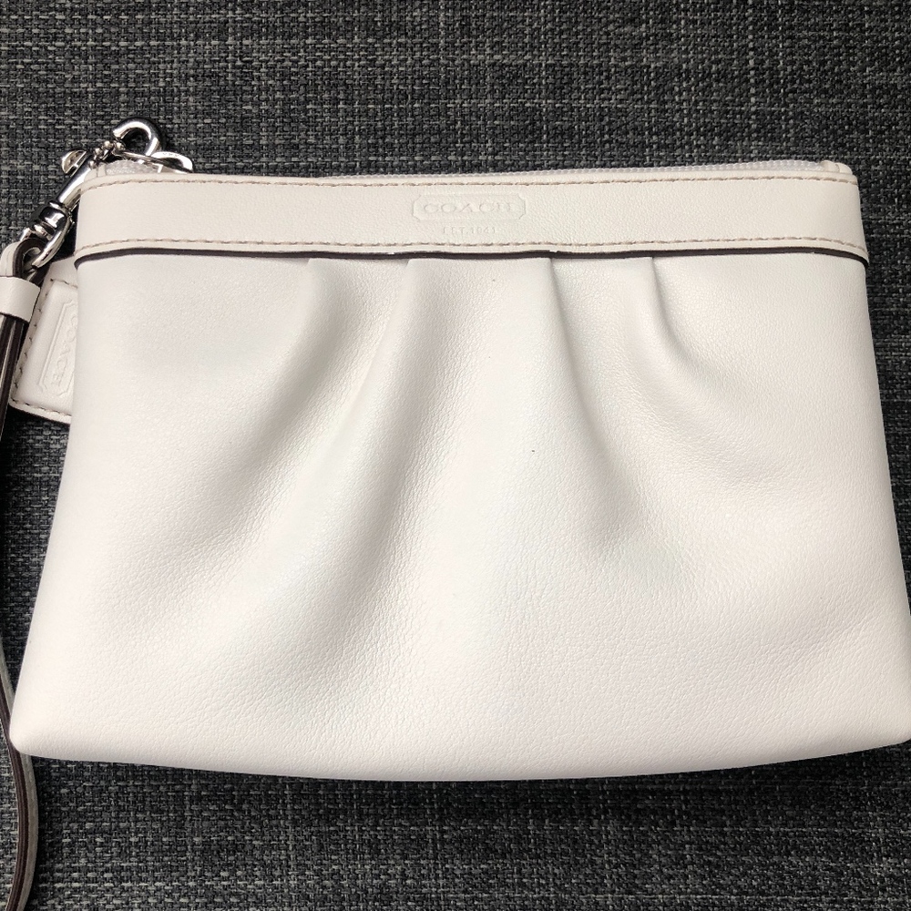 Coach Soft White Pleated Leather Wristlet
